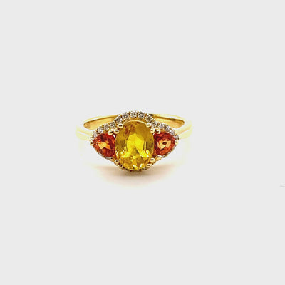 18CT Yellow Gold Yellow and Orange Sapphire and Diamond Ring