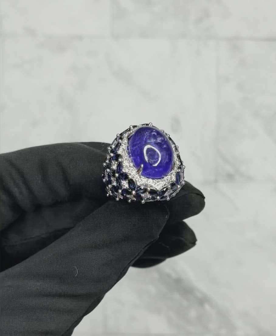 18CT White Gold Tanzanite, Sapphire and Diamond Ring