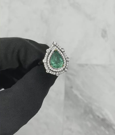 18CT White Gold Pear Emerald and Diamond Ring