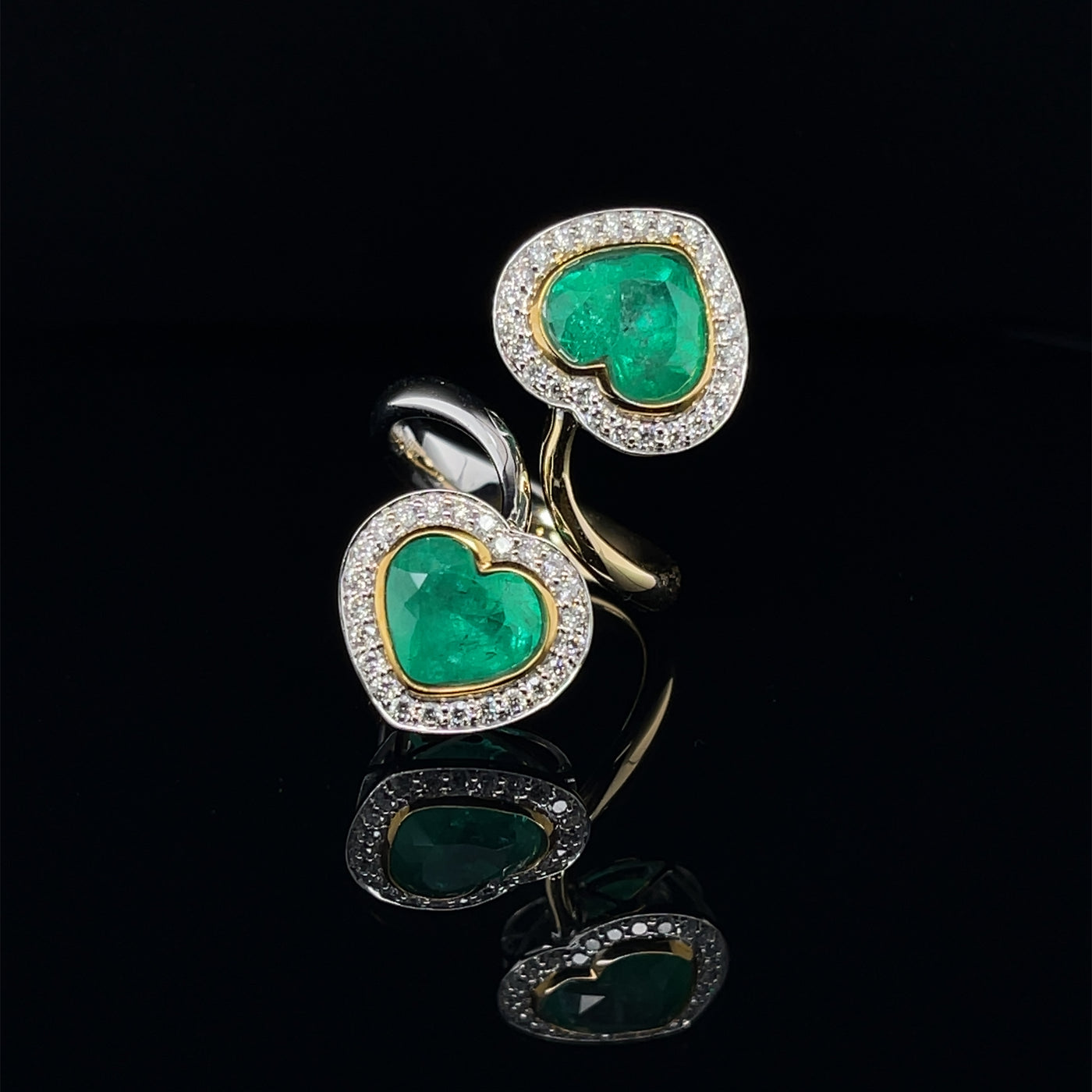 18CT yellow and white gold colombian emerald and diamond ring