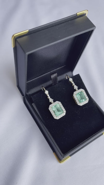 18CT yellow gold Colombian emerald and diamond earrings