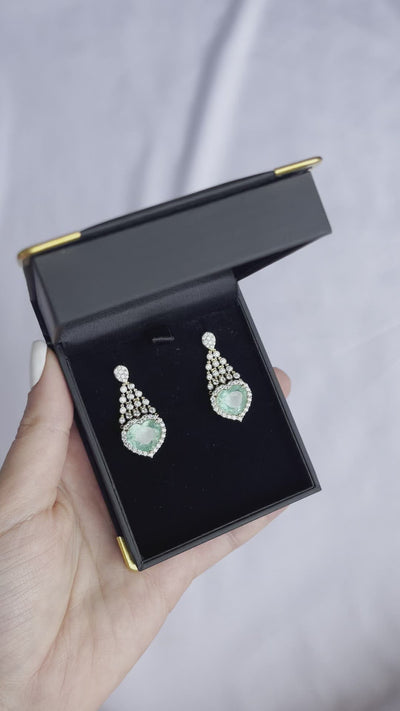 'Heart' 18CT yellow gold colombian emerald and diamond earrings