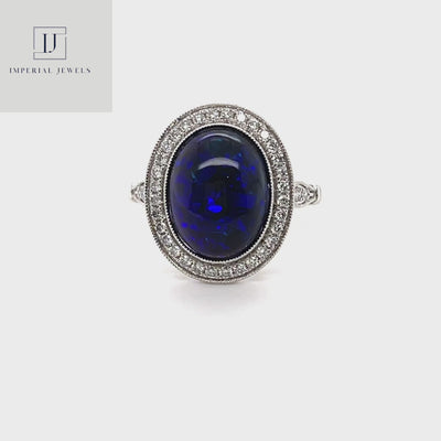 18CT White Gold Opal and Diamond Ring