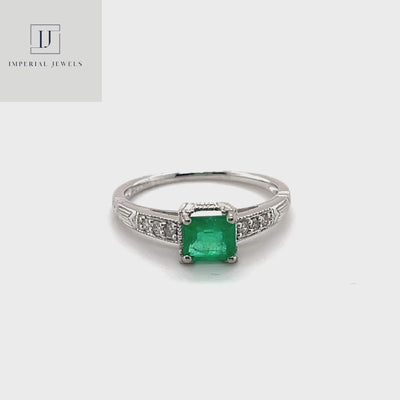 Platinum Emerald and Diamond Ring