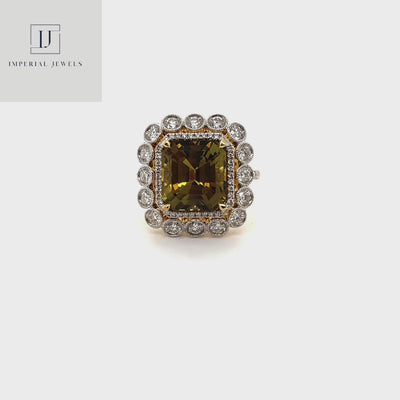 18CT yellow gold chrysoberyl (Natural Alexandrite) and diamond ring GIA CERTIFIED