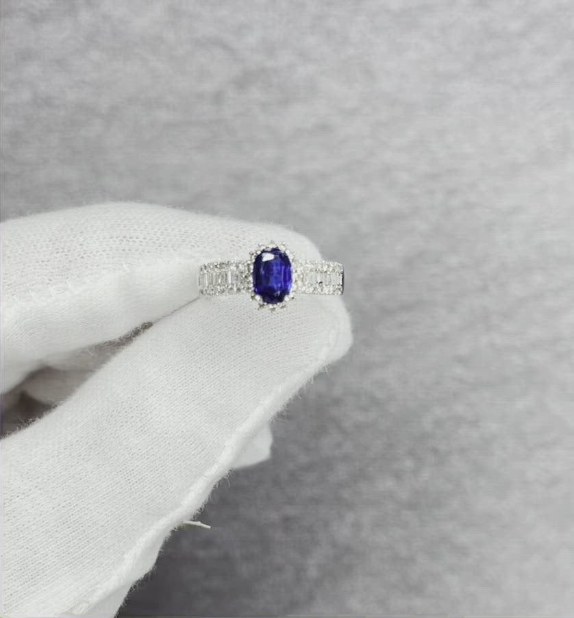 18CT White Gold Kyanite and Diamond Ring