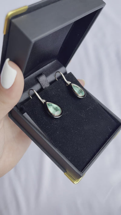 18CT rose gold colombian emerald, onyx and diamond earrings