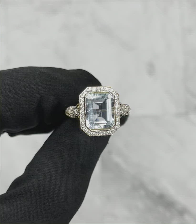 18CT Yellow Gold Aquamarine and Diamond Ring