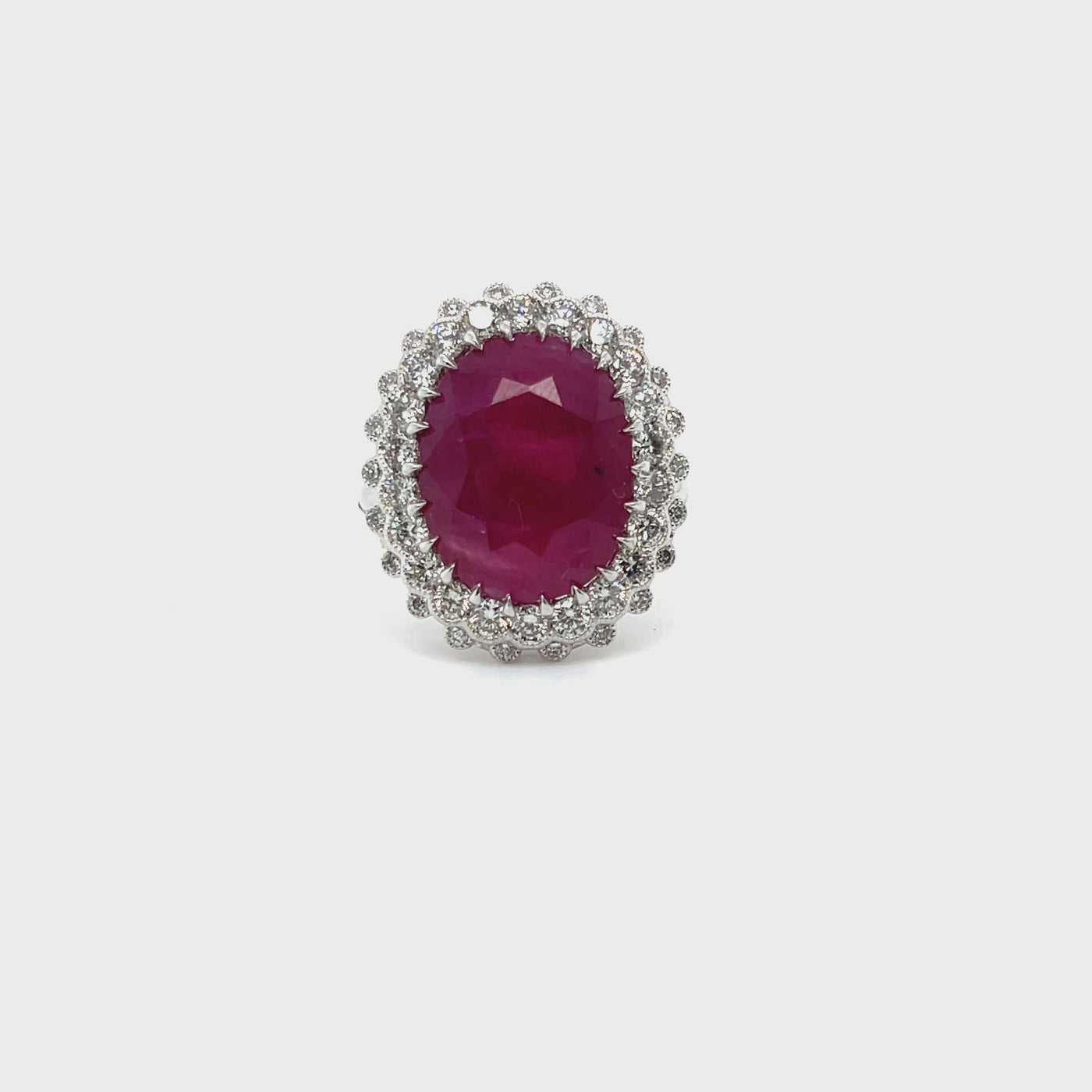 Platinum Ruby and Diamond Double halo ring