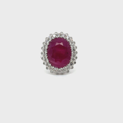 Platinum Ruby and Diamond Double halo ring