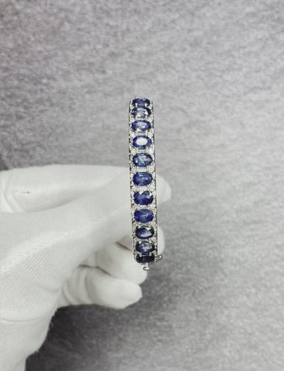 14CT White Gold Sapphire and Diamond Hinged Bangle