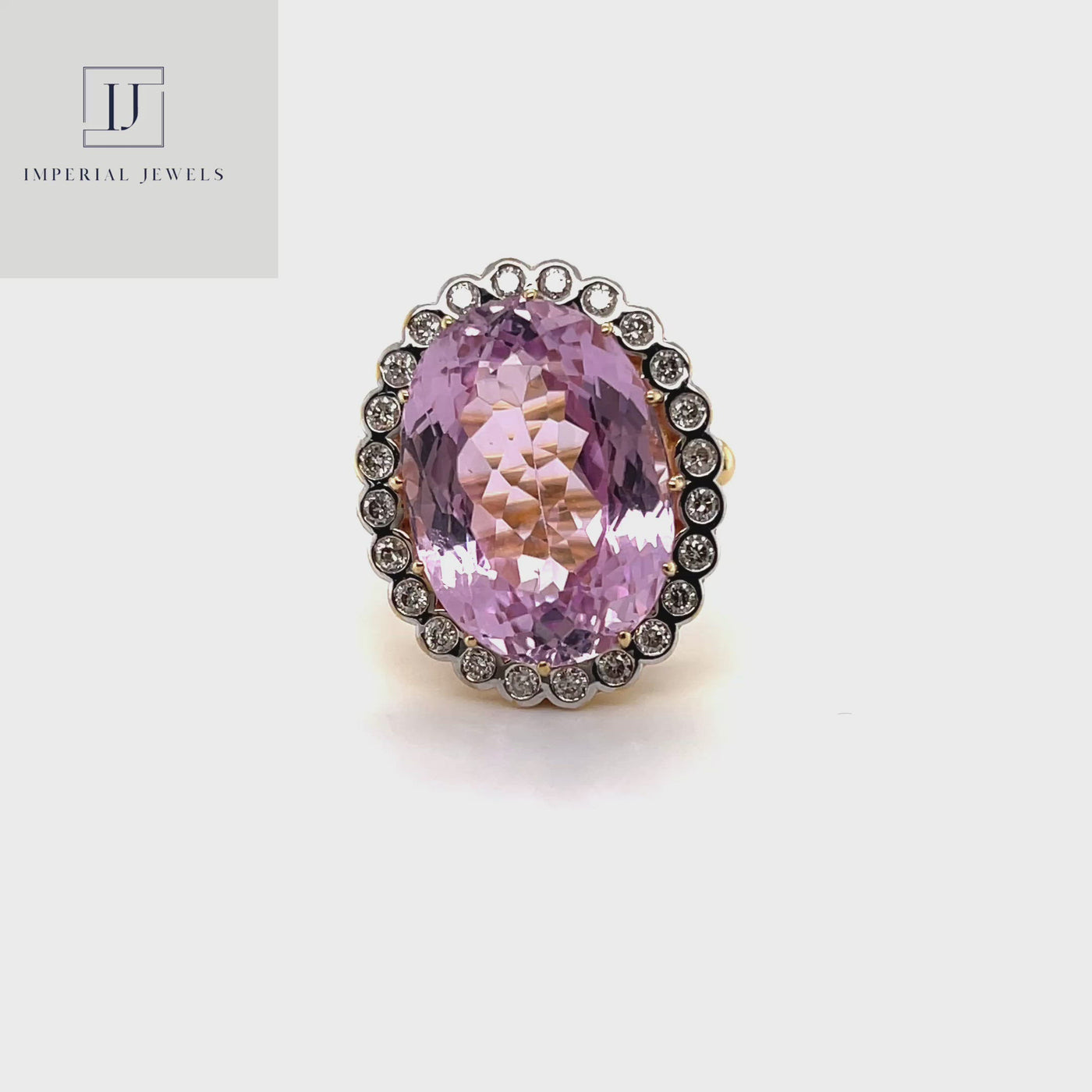 18CT Yellow Gold Pink Violet Kunzite Spodumene and Diamond ring