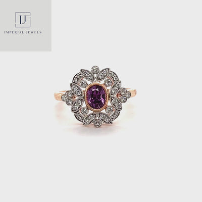 18CT Rose Gold (No Heat) Pink Sapphire and Diamond Ring