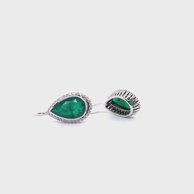 18CT White Gold Emerald and Diamond Tear Drop Earrings