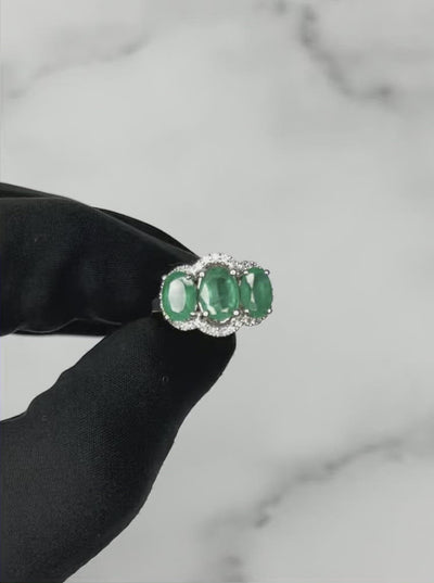 18CT White Gold Trilogy Emerald and Diamond Ring