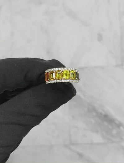 18CT Rose Gold Fancy Rainbow Sapphire and Diamond Ring