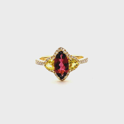 18CT Yellow Gold Rubellite sapphire and Diamond Ring