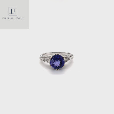 18CT White Gold Art Deco Style Tanzanite and Diamond Ring