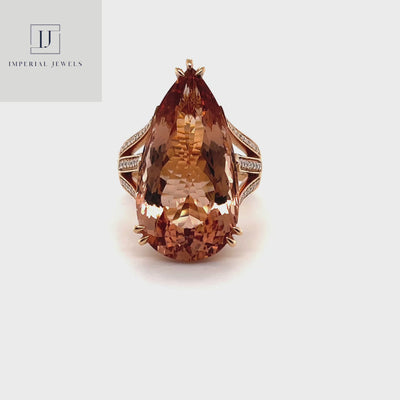 18CT Rose Gold Pear Morganite and Diamond Ring