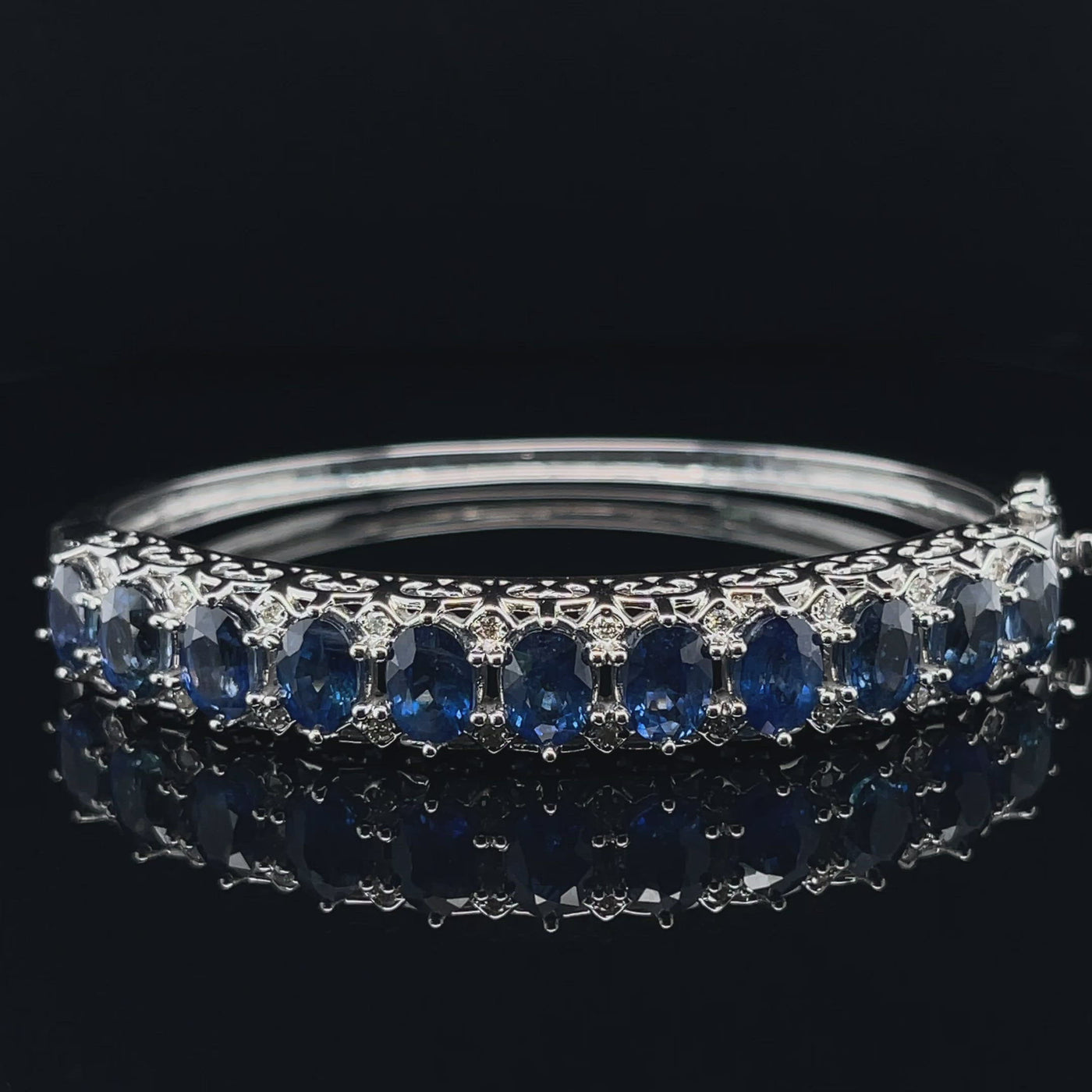 14CT White Gold Sapphire and Diamond Hinged Bangle