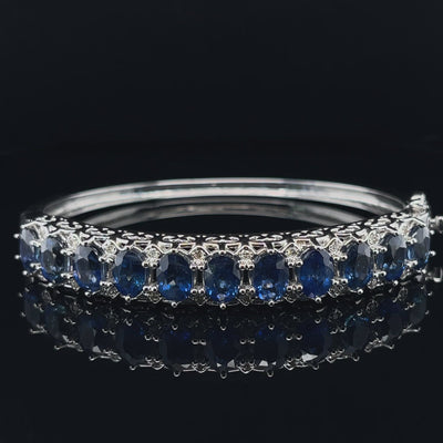 14CT White Gold Sapphire and Diamond Hinged Bangle