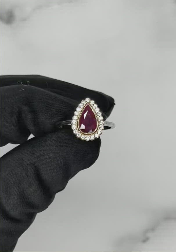 18CT White and rose Gold (NO HEAT) Ruby and Diamond Ring