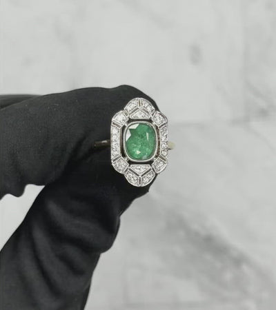 18CT Yellow Gold Emerald and Diamond Ring
