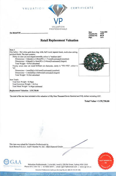 18ct White gold Dome Emerald and diamond ring