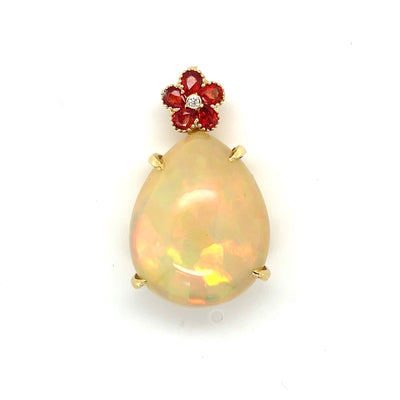 18ct yellow gold, Ethiopian Opal, Sapphire and Diamond Pendant