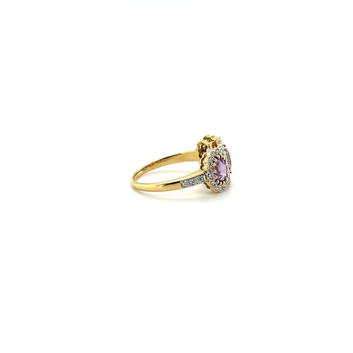 18ct yellow gold trilogy sapphire and diamond ring