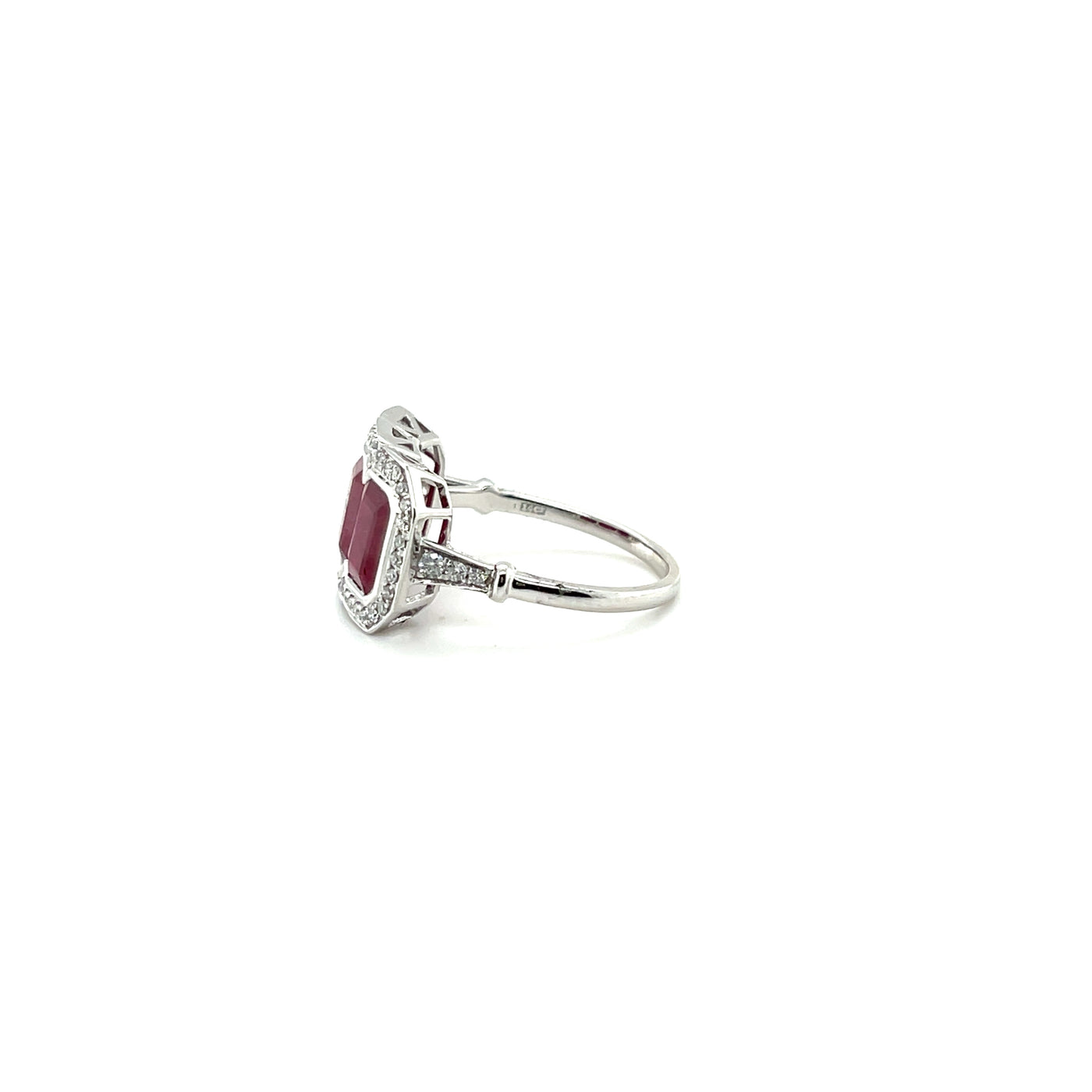 14ct white gold trilogy ruby and diamond ring