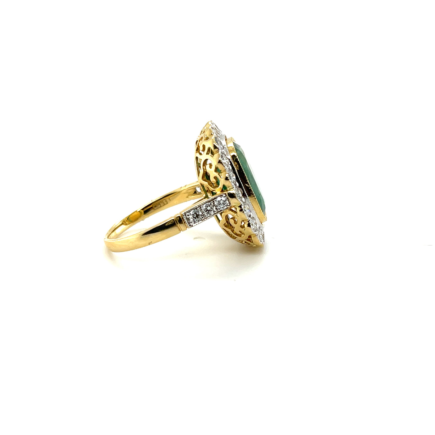 18ct yellow gold emerald and diamond halo ring