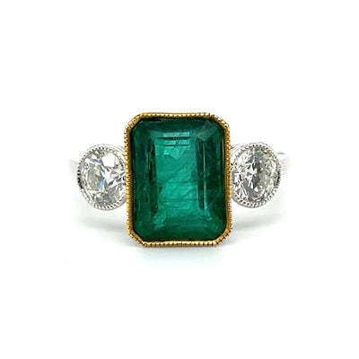 Platinum Emerald and Diamond trilogy ring