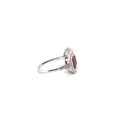 14ct white gold trilogy ruby and diamond ring