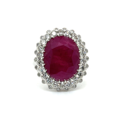 Platinum Ruby and Diamond Double halo ring
