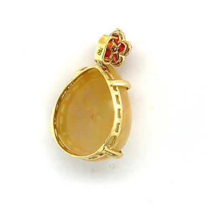 18ct yellow gold, Ethiopian Opal, Sapphire and Diamond Pendant