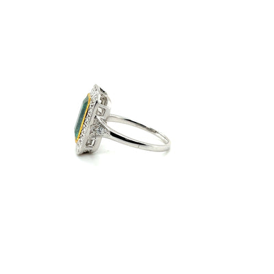 18ct white gold Colombian emerald and diamond dress ring