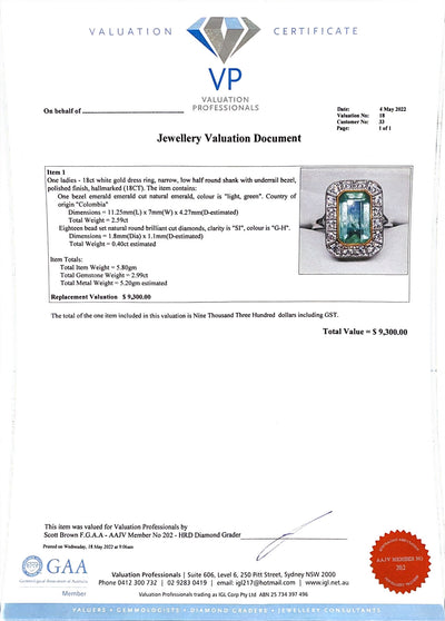 18ct white gold Colombian emerald and diamond dress ring