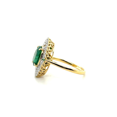 18ct yellow gold Emerald and Diamond Art Deco style ring
