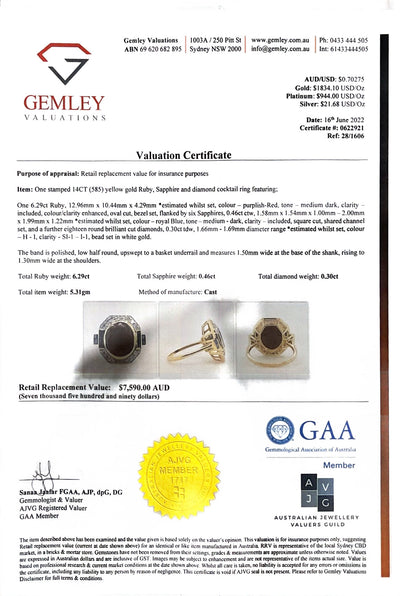 14ct yellow gold Ruby, Sapphire and Diamond ring
