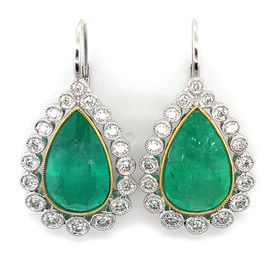 'Pear' 18CT white gold Colombian emerald and diamond earrings