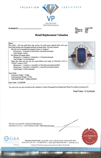 14ct rose gold Tanzanite, Ruby and Diamond ring