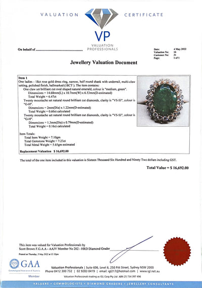 18ct rose gold Emerald and Diamond double halo dress ring