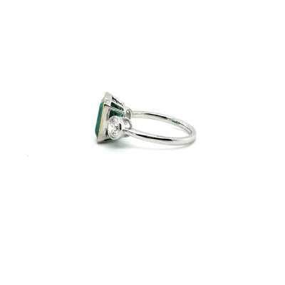 Platinum Emerald and Diamond trilogy ring