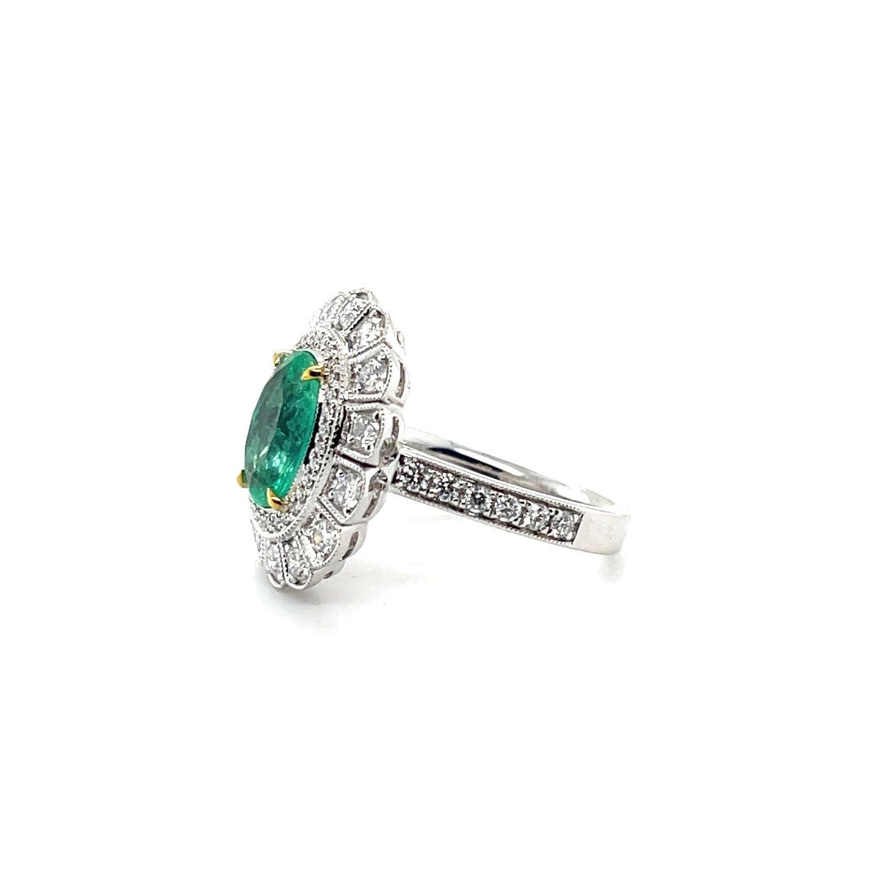 Platinum Art Deco Style Emerald and Diamond ring