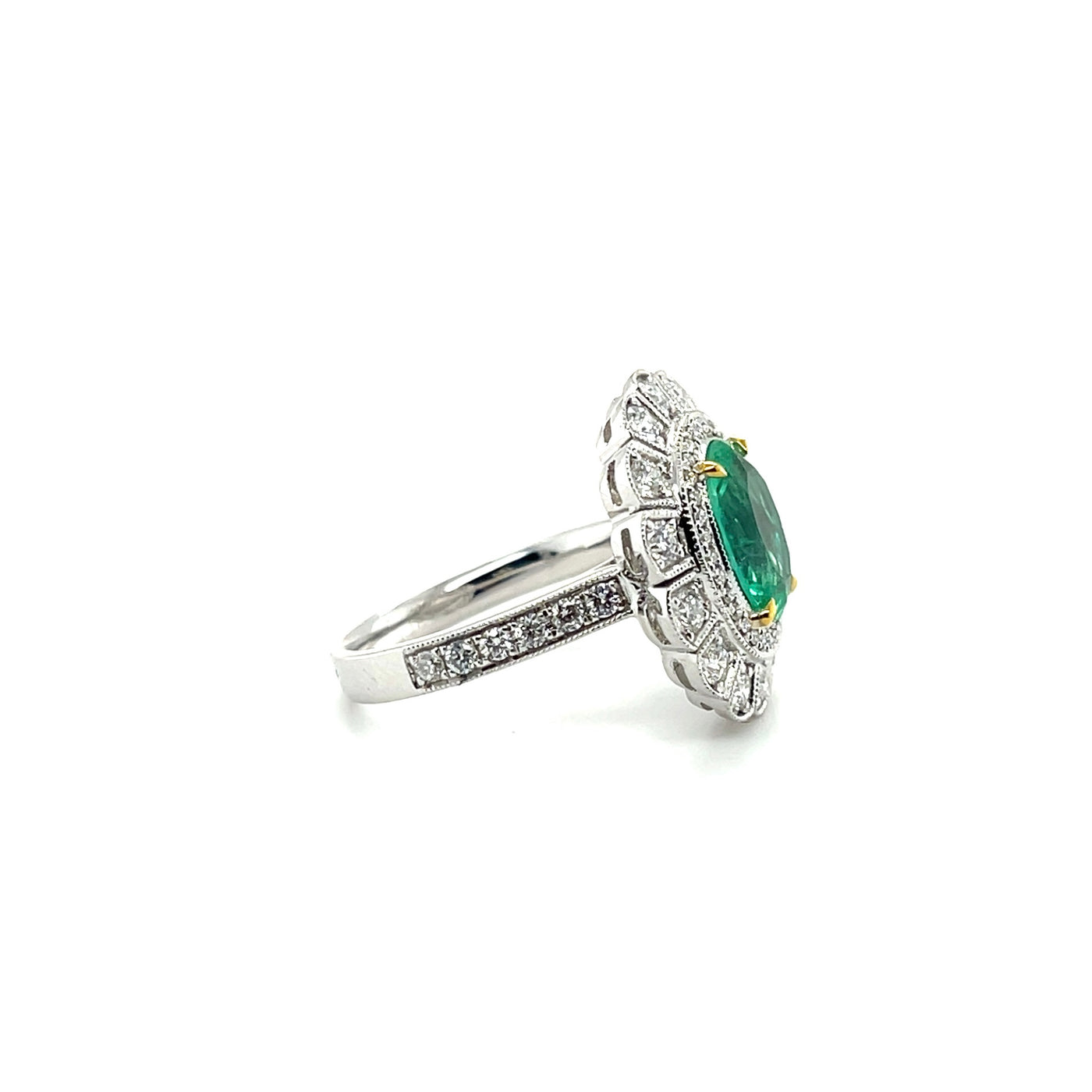 Platinum Art Deco Style Emerald and Diamond ring