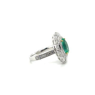 Platinum Art Deco Style Emerald and Diamond ring