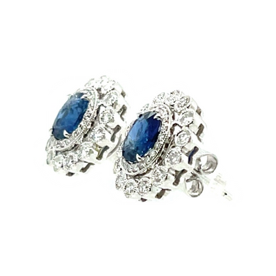 18 karat white gold burma sapphire and diamond studs