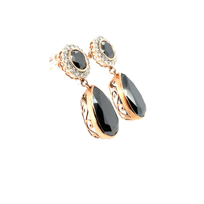 14ct rose gold black moissanire and diamond earrings