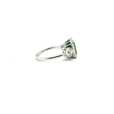 Platinum Emerald and Diamond trilogy ring